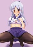  angel_beats! bad_id bad_pixiv_id blue_hair blush bra brown_eyes highres lingerie long_hair panties panties_under_pantyhose pantyhose pantyshot runa7 school_uniform serafuku shirt_lift solo striped striped_bra striped_panties tenshi_(angel_beats!) thighband_pantyhose underwear 