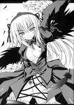  breasts dress frills garters greyscale hairband highres large_breasts long_hair matra_milan monochrome nipples panties rozen_maiden solo suigintou underwear wings 