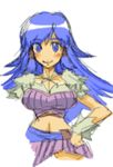  blue_hair breasts cleavage female final_fantasy final_fantasy_crystal_chronicles midriff red_eyes selkie solo white_background 