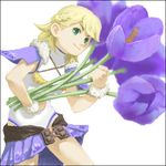  blonde_hair breasts female final_fantasy final_fantasy_crystal_chronicles flower green_eyes lowres midriff selkie simple_background solo white_background 