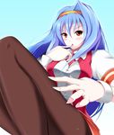  aq_interactive arcana_heart atlus blue_hair blush brown_eyes examu long_hair pantyhose school_uniform schoolgirl tsuzura_saki 