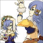  back blue_hair duo final_fantasy final_fantasy_crystal_chronicles green_eyes jewelry lowres midriff selkie 