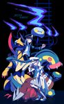  blue_eyes blue_fire chandelure eelektross excadrill fire gen_5_pokemon gloves grey_hair hat haxorus highres kudari_(pokemon) multiple_boys nobori_(pokemon) poke_ball pokemon pokemon_(creature) pokemon_(game) pokemon_bw purple_fire reflection sk_(ryolove) 