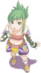  breasts cleavage female final_fantasy final_fantasy_crystal_chronicles full_body green_eyes green_hair midriff selkie solo white_background 