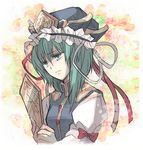  bad_id bad_pixiv_id green_hair hat head_tilt kegani nervous rod_of_remorse sad shiki_eiki short_hair solo touhou 