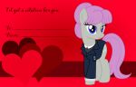  &lt;3 badumsquish blue_eyes clothing earth_pony english_text equid equine fan_character hair hasbro hi_res holidays horse looking_at_viewer mammal my_little_pony pink_hair pony queue_(oc) text uniform valentine&#039;s_day valentines_day_card 