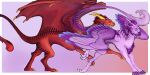 &lt;3 avian bird claws cute_expression diorionarh dragon duo feathered_wings feathers female feral friendly gryphon happy horn lavender_body male male/female mythological_avian mythology pink_body purple_body red_body running scalie simple_background smile walking western_dragon wings yellow_horn 