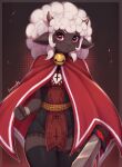  absurd_res anthro bandage bell bell_collar bodysuit bovid brown_body brown_fur cape caprine cloak clothing collar cult_of_the_lamb evomanaphy female fist fur hi_res horizontal_pupils horn lamb_(cult_of_the_lamb) legwear mammal melee_weapon pupils red_crown_(cult_of_the_lamb) red_eyes sheep skinsuit solo sword thigh_highs tight_clothing weapon wool_hair 