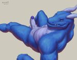  2023 abs aduran anthro balls bedroom_eyes biceps deltoids erection fangs genitals grin horn humanoid_genitalia humanoid_penis looking_at_viewer male muscular narrowed_eyes nude pecs penis reclining reptile scalie seductive simple_background smile solo teeth triceps vein veiny_penis 