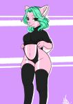  absurd_res anthro black_clothing canid canine clothing fan_character female fur green_hair hair heterochromia hi_res legwear mammal panties pink_body sailorv solo standing thigh_highs underwear 