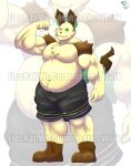  absurd_res anthro belly big_belly big_pecs bulge chubby_anthro clothing eeveelution elecrailvic generation_4_pokemon hi_res leafeon looking_at_viewer male marc_(mintydrawsstuff) musclegut muscular muscular_male navel nintendo paws pecs pokemon pokemon_(species) solo swimming_trunks swimwear 