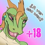  ambiguous_gender anthro blush chilean clothing ear_piercing ear_ring lizard open_mouth piercing punk_hair reptile ring_piercing scalie shirt solo topwear vandclash 