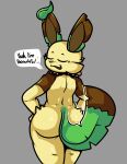  anthro big_butt butt eeveelution eyes_closed generation_4_pokemon girly hi_res leaf leafeon male marc_(mintydrawsstuff) nintendo pokemon pokemon_(species) sketchylimesliv smug_face solo speech_bubble tail thick_thighs wide_hips 