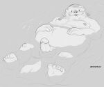  2023 anthro balls belly big_belly dober erection feet genitals hi_res humanoid_genitalia humanoid_hands humanoid_penis male mammal moobs mustelid nipples otter overweight overweight_male penis solo 