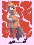  absurd_res anthro awkward beastars canid canine canis clothing costume female food food_costume hi_res juno_(beastars) mammal meat meat_costume solo wolf yhorey_san 