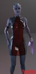  4k alien alien_humanoid asari blender_(software) breasts clothing dildo double_dildo exposed_breasts female freekiller genitals hi_res holding_dildo holding_object holding_sex_toy humanoid latex_armwear latex_clothing liara_t&#039;soni looking_at_viewer mass_effect pussy rubber sex_toy shiny_latex smile solo tansparent 