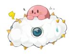  :d black_eyes blue_eyes cloud kirby kirby_(series) kracko lowres no_humans one-eyed open_mouth riding simple_background smile solid_oval_eyes spikes sweatdrop white_background yxyx_ika 