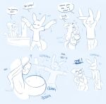  anthro big_breasts bouncing_breasts breasts cleavage clothed clothing covering covering_breasts dialogue domestic_cat duo exercise eyewear felid feline felis female glasses hi_res jumping kili_(kilinah) kilinah lagomorph leporid looking_at_breasts male male/female mammal rabbit sketch sound_effects speech_bubble 