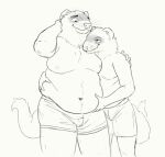  2019 anthro arm_around_shoulder belly bottomwear boxer_briefs briefs briefs_only cettus clothed clothing domestic_ferret duo eye_contact holding_stomach intimate looking_at_another male male/male mammal moobs mustelid musteline overweight overweight_anthro overweight_male shorts size_difference sketch slightly_chubby slightly_chubby_anthro slightly_chubby_male smile standing topless true_musteline underwear underwear_only weasel 