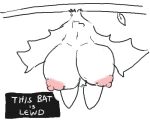  :3 areola bat bat_ears bat_nose bat_wings big_breasts branch breasts busty_feral cartoon_eyes cheek_tuft colorless dialogue_box facial_tuft fangs female feral flashing flashing_breasts hanging_breasts hanging_by_feet head_tuft huge_breasts leaf lewdicrousart low_res mammal membrane_(anatomy) membranous_wings nipples open_mouth open_smile outside pink_areola pink_nipples pussy_tuft smile solo teeth text toony tuft upside_down wings 