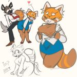  2022 aggressive_retsuko ailurid anthro anthro_on_anthro breasts clothed clothing colored_sketch duo erection erection_under_clothing exposed_breasts eyes_closed female fully_clothed haida hi_res hyena interspecies luchizz_scary male male/female mammal necktie nude open_clothing open_shirt open_topwear partially_clothed red_panda retsuko sanrio shirt sketch topwear undressing 