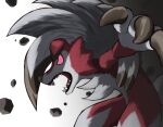  absurdres claws colored_sclera commentary_request highres jira_(ziraiya26) lycanroc lycanroc_(midnight) no_humans open_mouth pink_eyes pink_sclera pokemon pokemon_(creature) rock solo teeth tongue 