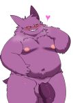  &lt;3 2023 anthro belly big_belly blush dragon_night800 generation_1_pokemon gengar hi_res kemono male moobs navel nintendo nipples overweight overweight_male pokemon pokemon_(species) purple_body solo 