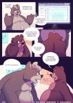  anthro badwagon_(artist) bodily_fluids canid canine canis comic cum cum_on_belly cum_on_body dialogue duo english_text flirting genital_fluids harry_(badwagon) male male/male mammal monitor mustelid nude otter overweight overweight_male text wally_(badwagon) wolf 