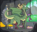  animated ball_fondling balls bathing big_balls cave dragon fantasy feral fondling genitals gold_(metal) gold_jewelry green_body group horn jewelry kobold male roksim scalie story story_in_description western_dragon wings 