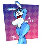  animatronic anthro areola big_breasts black_eyeshadow blue_areola blue_body blue_nipples bow_tie breasts buckteeth checkered_background cotton_tail crossgender crushtrap eyelashes eyeshadow female five_nights_at_freddy&#039;s five_nights_at_freddy&#039;s_2 freckles green_eyes hands_behind_back huge_breasts lagomorph leporid looking_at_viewer machine makeup mammal nipples pattern_background rabbit robot scottgames simple_background solo sparkles teeth thick_thighs toy_bonnie_(fnaf) white_body wide_hips 