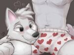  &lt;3 anthro bedroom_eyes belly_tuft blerp boxers_(clothing) bulge canid canid_demon canine canis clothing demon domestic_dog duo fur heart_boxers heart_underwear hellhound hi_res incest_(lore) leg_grab male male/male mammal narrowed_eyes navel nordic_sled_dog pecs samoyed seductive shirtless simple_background sitting sniffing spitz thigh_grab tuft underwear underwear_sniffing white_body white_fur wonivero 