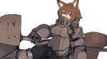  1girl animal_ears armor black_pantyhose brown_hair gauntlets hair_between_eyes hammer holding holding_hammer lansane original pantyhose red_eyes short_hair simple_background sitting sketch solo white_background 