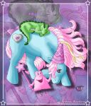  &lt;3 ambiguous_gender blue_body blue_fur bushwoolies cutie_mark dragon earth_pony equid equine feral fur green_body green_scales group hair hasbro heart_(marking) hennin horse lazyjenny lying_on_another mammal mane mlp_g1 my_little_pony pink_body pink_fur pink_hair pony pre-g4 princess_serena_(mlp) scales sleeping smile spikes spikes_(anatomy) trio watermark 