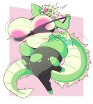  anthro areola belly big_breasts big_tail breasts clothing dragon female green_body hair hi_res huge_breasts huge_thighs hyper hyper_breasts multicolored_hair navel nonarycubed one_eye_closed open_mouth overweight overweight_anthro overweight_female purple_eyes scalie smile solo tail thick_thighs torn_clothing unknown_character white_hair wide_hips wings yellow_sclera 