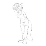  1:1 2023 akunim animated anthro bouncing_breasts breasts cassandra_(psicoyote) domestic_cat felid feline felis female leaning leaning_forward mammal midriff monochrome solo 