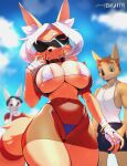  absurd_res areola areola_slip big_breasts big_butt breasts butt canid canine clothed clothing exhibitionism eyewear fox hi_res mammal marie_(oughta) oughta skimpy sunglasses translucent translucent_clothing wide_hips 