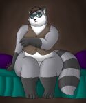  anthro bed clothing furniture lilbluefoxie mammal procyonid raccoon solo 