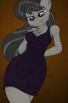  2017 absurd_res anthro anthrofied biped black_clothing black_dress black_hair breasts cheek_tuft chest_tuft cleavage clothed clothing color_edit colored dress earth_pony edit equid equine facial_tuft female friendship_is_magic fur grey_body grey_fur greyscale hair hand_behind_back hand_on_own_chest hasbro hi_res horse inner_ear_fluff long_hair looking_at_viewer mammal mixed_media monochrome my_little_pony octavia_(mlp) pony purple_eyes shoulder_tuft signature smile solo tuft zemer 