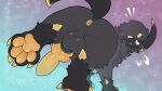  2023 4_toes absol artist_name balls big_butt black_body black_fur butt digital_media_(artwork) dizzymilky feet feral fur generation_3_pokemon genitals gradient_background hi_res looking_at_viewer looking_back looking_back_at_viewer male nintendo open_mouth pawpads paws penis pokemon pokemon_(species) simple_background solo surprised_expression toes wide_hips 
