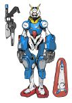  absurdres arms_at_sides borrowed_character full_body gun highres looking_at_viewer mecha no_humans original peter_(peter6409) robot solo standing weapon white_background yellow_eyes 