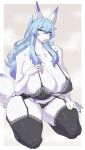  anthro big_breasts blue_body blue_eyes blue_fur breasts canid canine carsen chubby_female clothing curvy_figure female fox fur garter_straps hand_on_breast hi_res huge_breasts legwear lily_mari mammal solo thick_thighs thigh_highs voluptuous white_body white_fur 