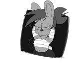  alpha_channel animal_humanoid anthro binder_(restraint) bodily_fluids bunny_enid cartoon_network chest_binder clothed clothing dialogue enid_(ok_k.o.!_lbh) female greyscale hair hi_res humanoid lagomorph lagomorph_humanoid mammal mammal_humanoid monochrome navel ok_k.o.!_let&#039;s_be_heroes ota_(artist) restraints simple_background smile solo straining straining_clothing sweat sweatdrop tail transparent_background whiskers 