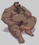  2023 absurd_res anthro balls bear belly erection genitals hi_res jumperbear kemono male mammal moobs musclegut nipples overweight overweight_male penis scar sitting smoking solo 