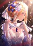  1girl abigail_williams_(fate) bangs bare_shoulders black_bow blonde_hair blue_eyes blush bow breasts fate/grand_order fate_(series) forehead highres keyhole kinom_(sculpturesky) long_hair looking_at_viewer orange_bow parted_bangs small_breasts solo 