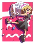  1girl bag black_dress blue_eyes blush brown_hair capsule doctor dot_nose dress eyepatch gloves hat medicine nollety nurse_cap open_mouth pill pop&#039;n_music sandals short_hair solo white_gloves yakko-chan 