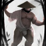  alpha-thunder asian_clothing barazoku beard clothing east_asian_clothing facial_hair fundoshi humanoid japanese_clothing male musclegut navel orc pecs sharp_teeth simple_background solo teeth tuskbuddy tusks underwear white_clothing 