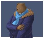  2023 anthro bari_mu bear blush clothing hi_res humanoid_hands kemono male mammal overweight overweight_male scarf simple_background solo sweater topwear 