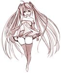 bare_shoulders detached_sleeves hatsune_miku legs long_hair maruyama monochrome panties solo striped striped_panties thighhighs twintails underwear very_long_hair vocaloid 