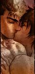  1girl berserk casca guts kiss lowres 