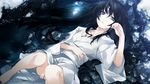  bad_perspective bad_proportions black_hair cartagra g_yuusuke grey_eyes highres japanese_clothes kimono kouzuki_yura lying nagomibako on_back panties pantyshot pantyshot_(lying) solo underwear wet 